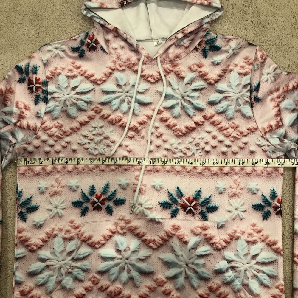 NWOT Christmas Allover Graphic Print Pullover Hoodie Long Sleeve Sweatshirt - Picture 7 of 11
